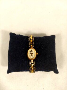 Disney Company Swiss Mickey Mouse Watch Gold & Silver Link Bead Vintage 1985